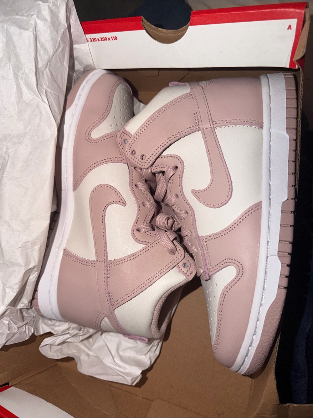 Women's Pink and White Nike Dunk High
